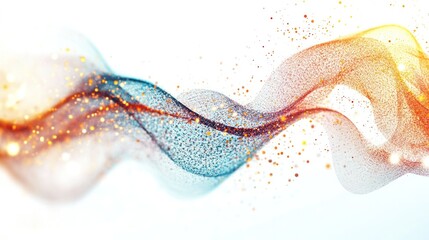 Poster - binary stream, featuring glowing digital particles and flowing data streams that intertwine and disperse on a bright white background,