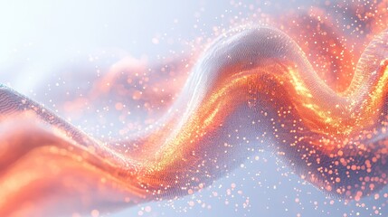 Poster - binary stream, featuring glowing digital particles and flowing data streams that intertwine and disperse on a bright white background,