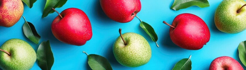 Poster - Apple and pear fight flat design top view orchard theme water color Splitcomplementary color scheme