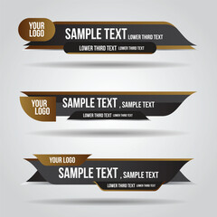 Lower thirds black and gold luxury grand premium award design template modern contemporary. Set of banners bar screen broadcast. Collection of lower third for video editing on transparent background.