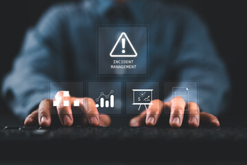 Aufkleber - Incident management process business technology concept. Businessman touch virtual incident management word. diagnosing and resolving unexpected problems that occur.
