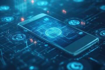 Aufkleber - Money flowing from smartphone, digital network background, 3D illustration