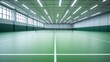© ArpPSIqee - A badminton court with synthetic flooring, indoor setting with overhead lighting, Sleek style