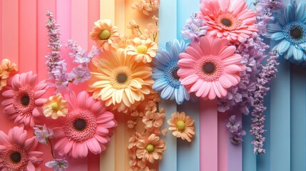 Wall Mural - A colorful bouquet of flowers is arranged in a row