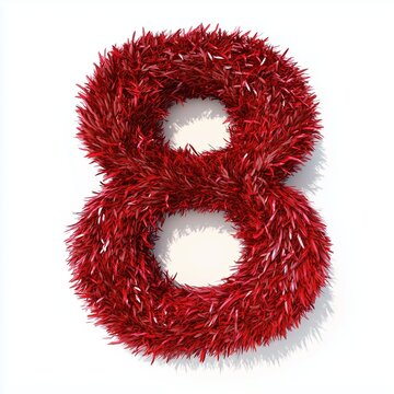 Red grass letter 8 number organic leaves textured frame border white isolated