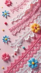 Poster - A row of colorful lace necklaces with flowers on them