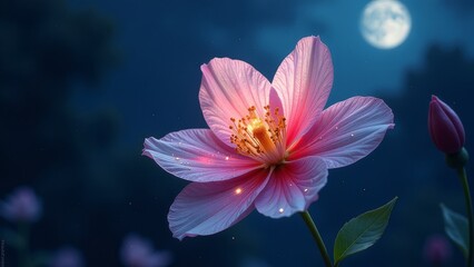 Poster - A close up of a flower with a moon in the background