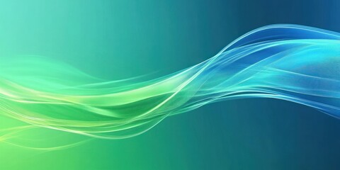 Wall Mural - Abstract green and blue flowing lines on a gradient background.