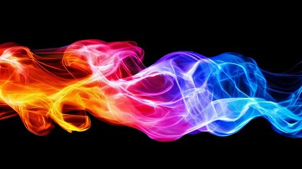 Poster - Vibrant multicolored smoke swirls on a black background, featuring hues of red, orange, pink, and blue, creating a striking visual.