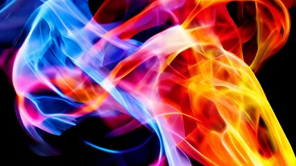 Poster - Bright and colorful swirls of smoke in red, blue, and yellow against a black background, creating a striking abstract effect.