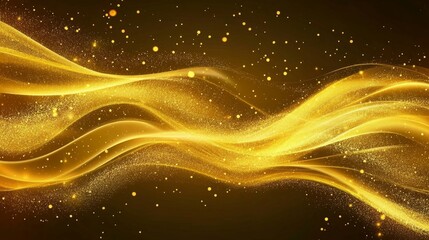 Wall Mural - golden new year celebration background with abstract flowing waves and glittering sparkling particle