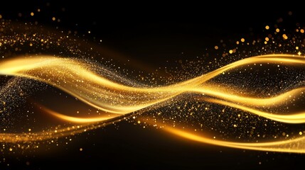 Wall Mural - golden new year celebration background with abstract flowing waves and glittering sparkling particle