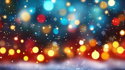 Wall Mural - abstract new year background featuring blurred bokeh holiday lights in glowing blue tones over a dar