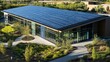 © Muhammad - A green commercial building with a solar roof and integrated rainwater collection system. The building is surrounded by native landscaping, reducing water usage,