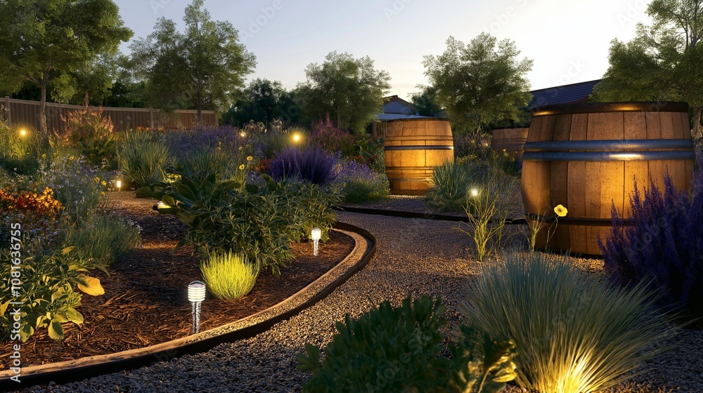 A water-efficient garden design with drought-tolerant plants ...