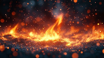 Wall Mural - Abstract Sparkly Background with Orange Flames and Smoke
