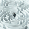 © carolina - businessman stands facing a complex maze pattern, symbolizing challenges and decision-making in professional life.