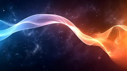 Wall Mural - Ethereal Cosmic Energy Flow, Celestial Abstract Background. Red and Blue Wavy Lines on Starry Night.