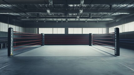 Poster - A clean and organized boxing ring with ropes and neutral lighting, indoor setting with minimal distractions, Minimalist style