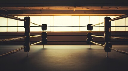 Aufkleber - A clean and organized boxing ring with ropes and neutral lighting, indoor setting with minimal distractions, Minimalist style