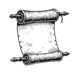 Wall Mural - ancient blank scroll engraving black and white outline