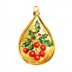 Wall Mural - beautiful golden Christmas ornament featuring holly and red berries, perfect for festive decorations and holiday cheer