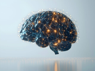Poster - A futuristic representation of a glowing brain, interconnected with bright nodes, symbolizing advanced technology and neural connections.