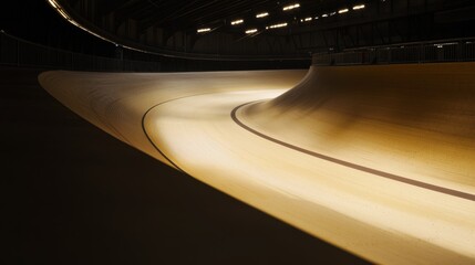 Poster - A cycling velodrome's banked curve, indoor setting with track lighting, Dynamic style