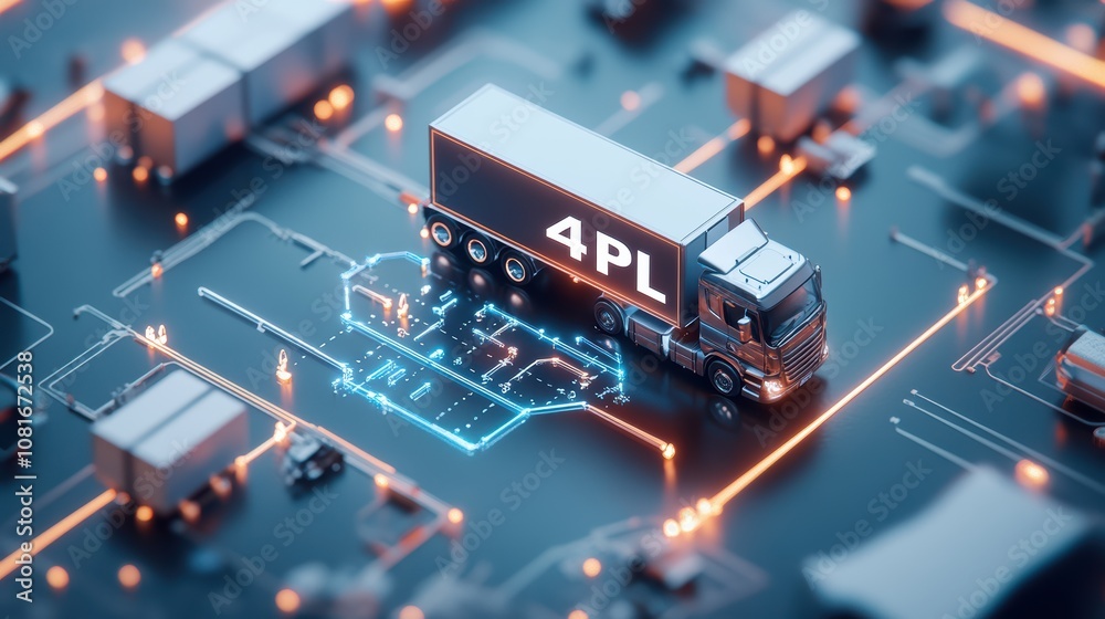 Supply chain logistics action truck transporting goods in digital ...