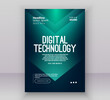 © PST Vector - Poster brochure cover banner presentation layout template, Technology digital futuristic internet network green blue gradient background, Abstract cyber future tech, Ai big data business flyer vector