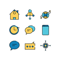 Poster - Filled Line Icon Set of Communication Technology Internet Network Connection