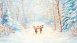 © WeeraWanderlust - Whimsical Christmas with fantasy elves brings holiday cheer. Enchanted snowy forest with elves carrying lanterns, soft watercolor glow illuminating their path, magical holiday mood