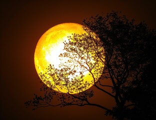 Wall Mural - a tree silhouetted against a large, glowing moon. ai.