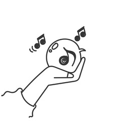 Wall Mural - doodle hand drawn hand holding bubble talk with musical note illustration