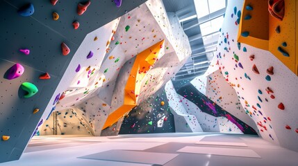 Leinwandbilder - A futuristic indoor bouldering gym with colorful holds, climbing routes, and futuristic lighting