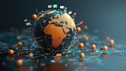 Aufkleber - Global unity in design abstract globe with flags virtual environment digital artwork