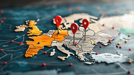 Poster - Mapping international standards digital pins highlighting global locations interactive map urban environment geographic insights