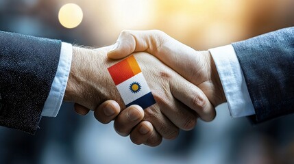Aufkleber - Global diplomacy event international forum image of handshake collaborative environment peaceful viewpoint unity concept