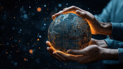 Poster - Global teamwork uniting diverse hands virtual space holographic standard digital environment collaborative concept