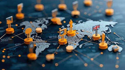 Aufkleber - Global connection through standardization worldwide digital artwork modern environment aerial view interconnected flags concept