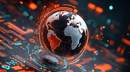 Aufkleber - Futuristic network of countries global impact digital artwork virtual environment technological innovation