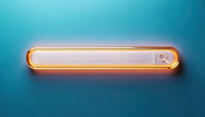 Poster - Search engine with search bar concept. A glowing, modern search bar design set against a teal background, symbolizing online searching and digital exploration.