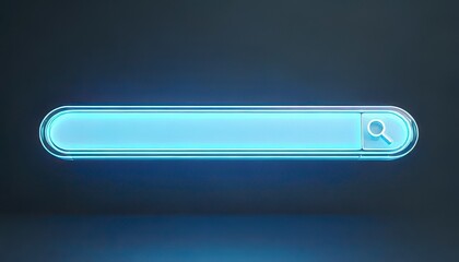 Poster - Search engine with search bar concept. A glowing blue search bar against a dark background technology, symbolizing digital searching and modern technology.