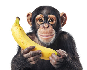 playful monkey holding ripe banana, showcasing curious expression. this charming scene captures esse