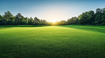 Aufkleber - A golf course fairway with neatly trimmed grass, outdoor setting with sunlight, Elegant style