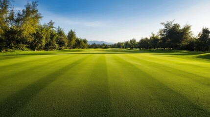 Aufkleber - A golf course fairway with neatly trimmed grass, outdoor setting with sunlight, Elegant style