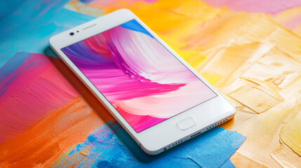 Poster - A white smartphone on a colorful background.  This is a template you can use to add your own designs or text.