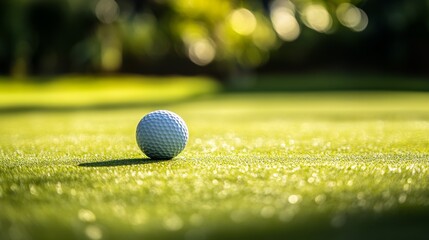 Aufkleber - A golf course's golf ball on the green, outdoor setting with golf hole backdrop, Tranquil style