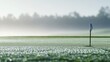 © ArpPSIqee - A golf course's putting green flagstick, outdoor setting with morning dew, Minimalist style