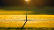 © ArpPSIqee - A golf course's putting green flagstick, outdoor setting with morning dew, Minimalist style